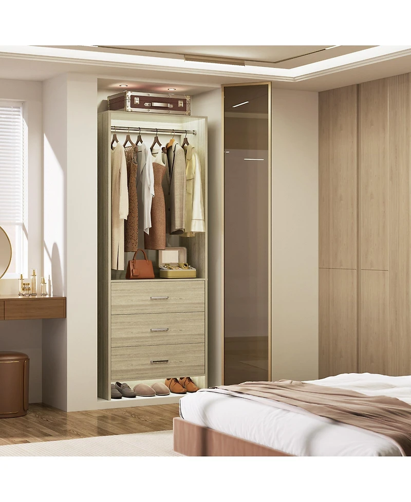 24" Freestanding Closet Organizer System with Hanging Rods and Drawers