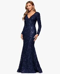 Xscape Petite Long Sleeve V-Neck Lace Dress