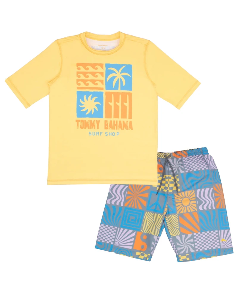 Tommy Bahama Boys Rash Guard and Swim Trunks 2-Piece Swimsuit Set