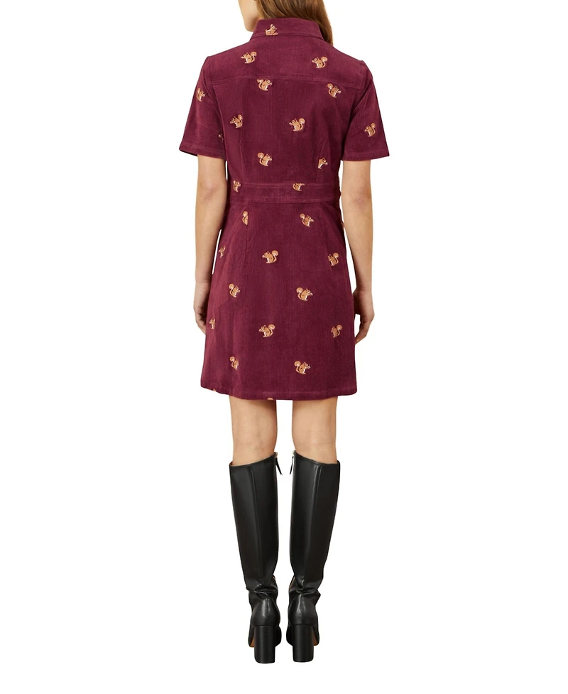 Yumi Women's Squirrel Embroidered Cord Dress