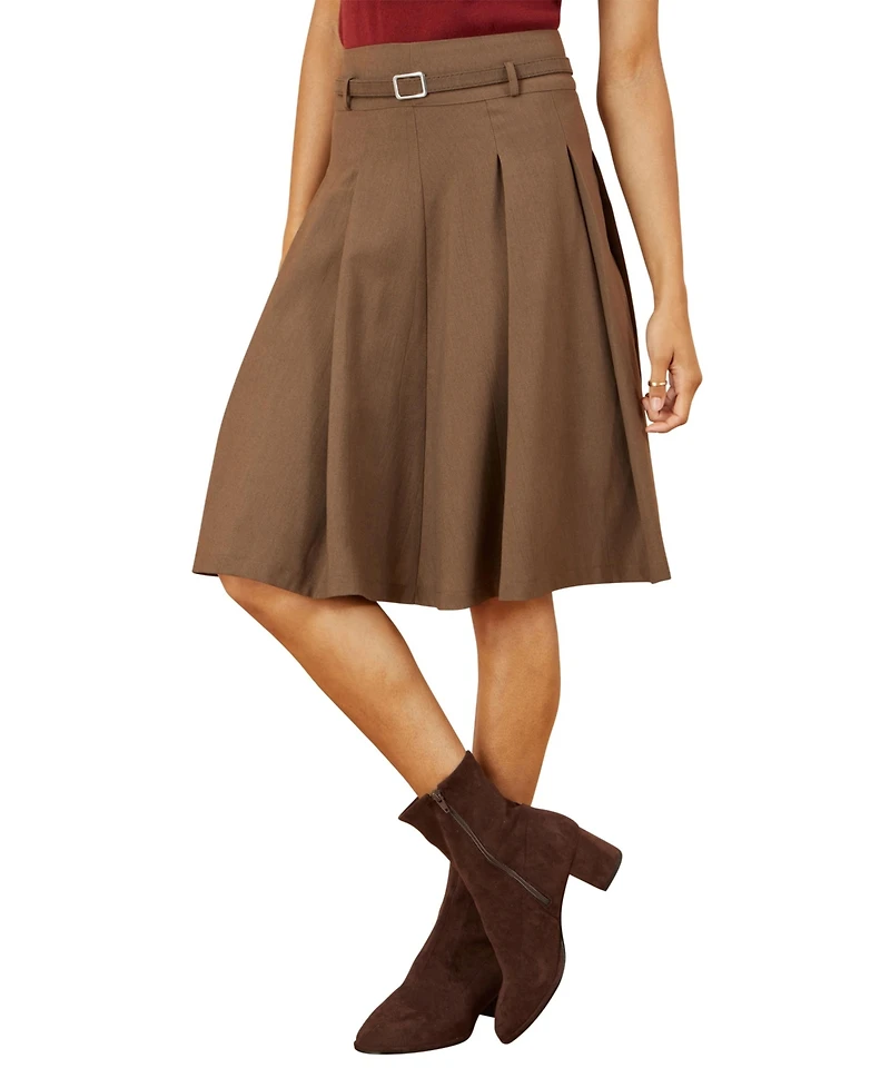 Yumi Women's Pleated Midi Skirt With Belt