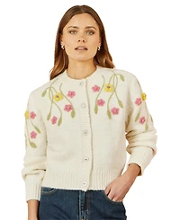 Yumi Women's Hand Embroidered Flower Cardigan
