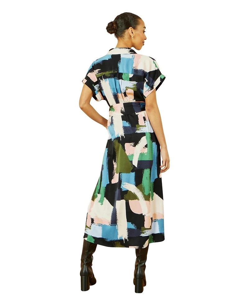 Yumi Women's Brushstroke Print Relaxed Shirt Dress