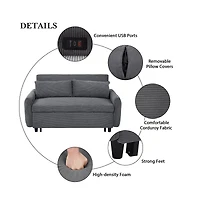 Maison Boucle 57.48" Pull Out Sleeper Loveseat, Convertible Sofa Bed with Usb Ports & Adjustable Backrest for Small Spaces-Maison