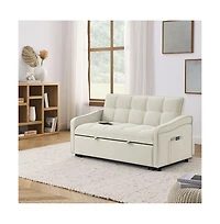 Velvet Loveseat Sleeper Sofa Bed with Usb & Type-c Charging, Adjustable Backrest, Pull-Out for Small Spaces-Maison Boucle