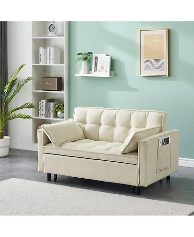 Maison Boucle Corduroy Loveseat Sofa Bed with Adjustable Backrest, Pull-Out Tufted Sleeper Couch for Small Spaces, Dorms, Apartments-Maison