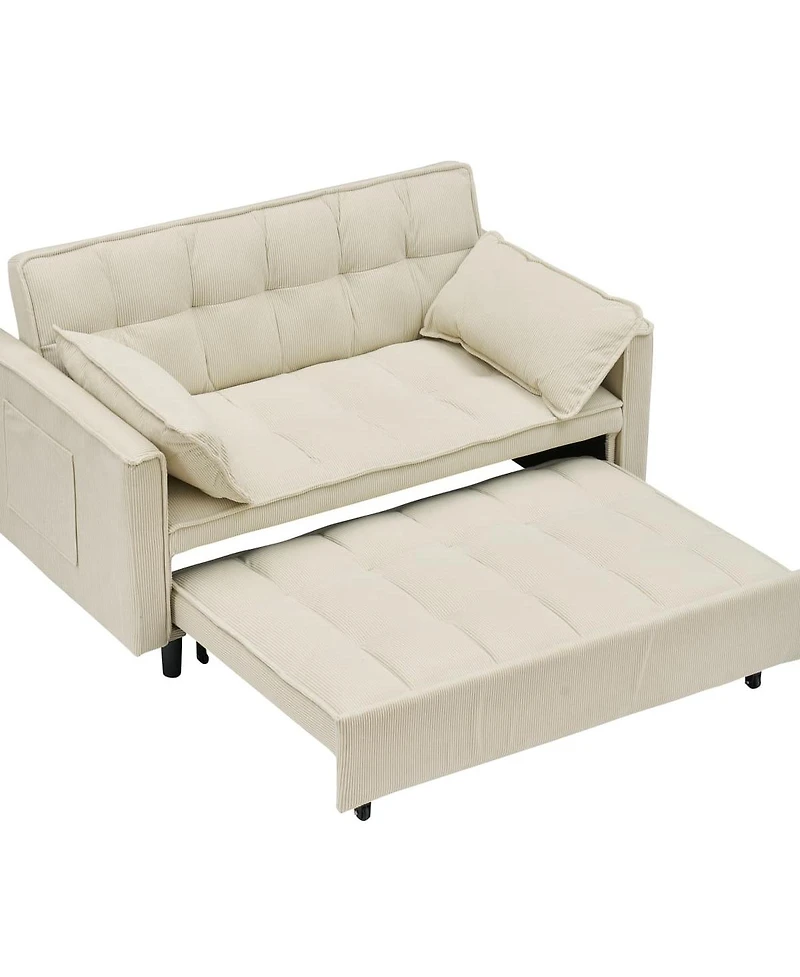Maison Boucle Corduroy Loveseat Sofa Bed with Adjustable Backrest, Pull-Out Tufted Sleeper Couch for Small Spaces, Dorms, Apartments-Maison