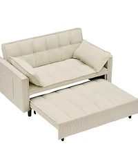 Maison Boucle Corduroy Loveseat Sofa Bed with Adjustable Backrest, Pull-Out Tufted Sleeper Couch for Small Spaces, Dorms, Apartments-Maison