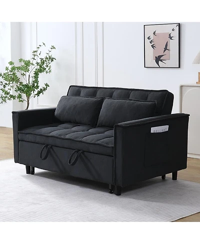 Maison Boucle Corduroy Loveseat Sofa Bed with Adjustable Backrest, Pull-Out Tufted Sleeper Couch for Small Spaces, Dorms, Apartments-Maison Boucle