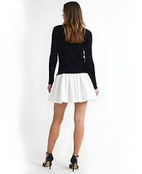 Modenaire Women's Ribbed Long-Sleeve Fit-and-Flare Mini Dress