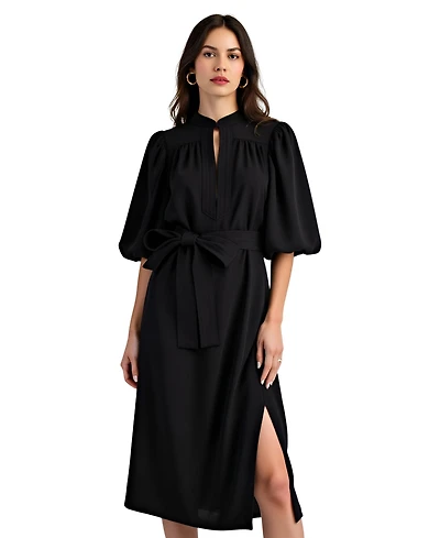 Modenaire Women's Belted Puff Sleeve Midi Dress