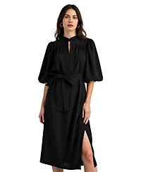 Modenaire Women's Belted Puff Sleeve Midi Dress