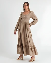 Modenaire Women's Floral-Embroidered Smocked Tiered Maxi Dress