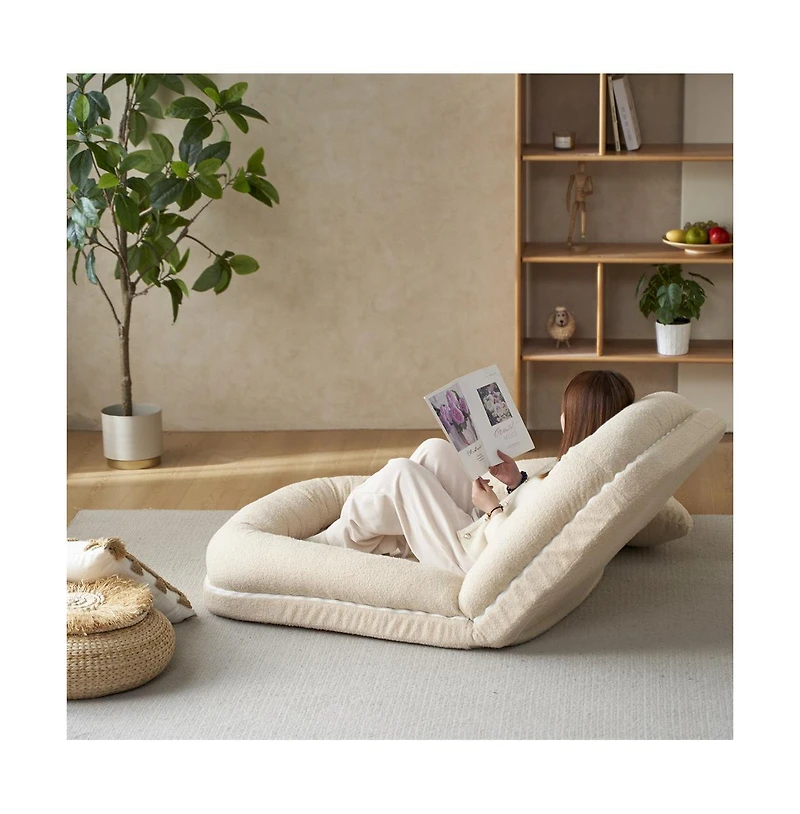 Cesicia Triple Fold-Down Sofa Adjustable Recliner with Thick Mattress for Multifunctional Use