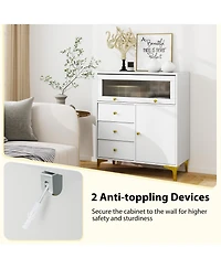 Volenca Chest of Drawers with Flip Up Fluted Glass Door for Bedroom Kitchen