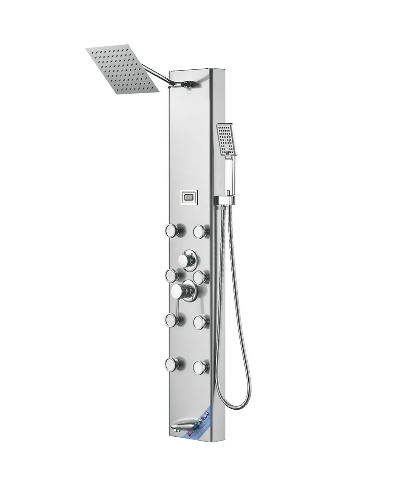 Rainsken Shower Panel System, Stainless Steel Wall-Mounted Shower Set 5 Shower Modes, 8 Massage Jets, 3-Setting Handheld Shower Head