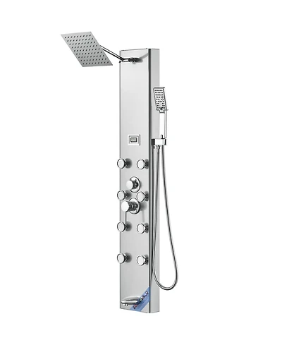 Rainsken Shower Panel System, Stainless Steel Wall-Mounted Shower Set 5 Shower Modes, 8 Massage Jets, 3-Setting Handheld Shower Head