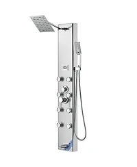 Rainsken Shower Panel System, Stainless Steel Wall-Mounted Shower Set 5 Shower Modes, 8 Massage Jets, 3-Setting Handheld Shower Head