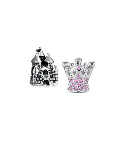 Bling Jewelry Set of 2 Fairytale Castle & Princess Queen Crown Pink Fuchsia Crystal Bead Charm