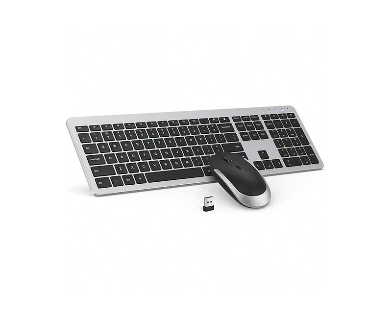 Wireless Keyboard And Mouse Combo-Full Size Slim Thin Wireless Keyboard Mouse With Numeric Keypad 2.4g Stable Connection Adjustable Dpi (Silver)