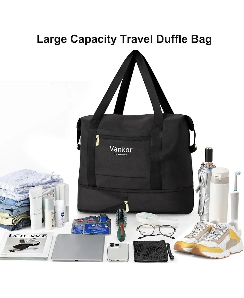Expandable Travel Duffle Bag for Travel, Foldable Carry on Tote Bag Weekender Overnight Hosptital Bag for Men Women Lightweight Luggage Maternity Bag