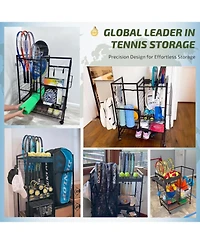 Mythinglogic Tennis Rack Organizer: All-in-One Storage for Bags, Balls, Rackets & Gear
