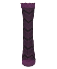 MeMoi Women's Zig Zag Ruffle Top Cotton Blend Crew Sock