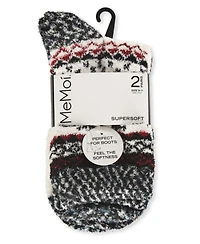 MeMoi Women's 2 Pair Pack Fairisle Border Cloud Soft Crew Socks