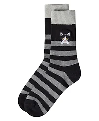 MeMoi Women's "Just Hanging" Striped Embroidered Cotton Rich Novelty Crew Socks