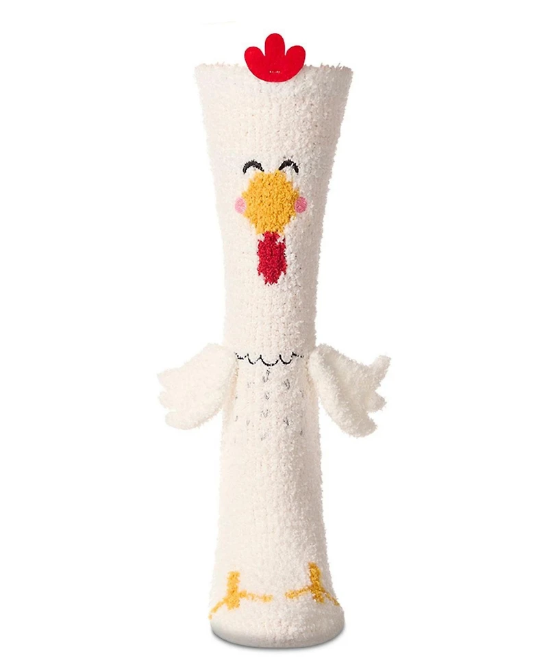 MeMoi Women's Plush Chicken-Themed Embellished Crew-Length Lounge Sock
