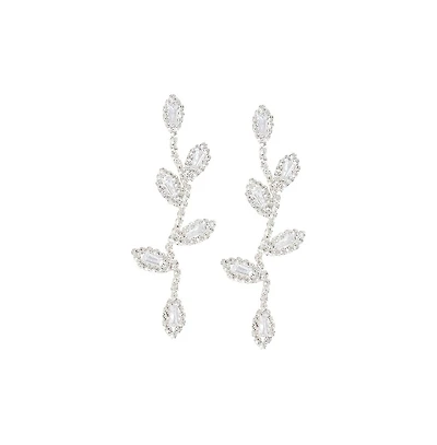Sohi Women's Silver Embellished Foliage Drop Earrings