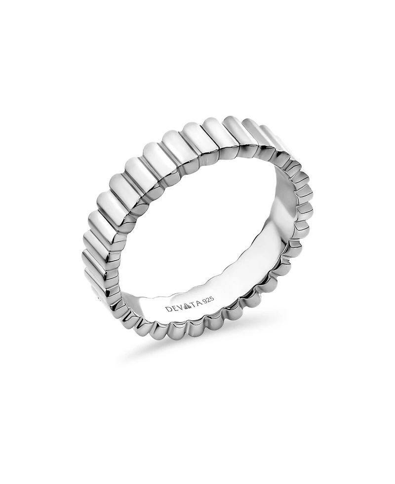 Devata Ribbed Band Ring in Rhodium Plated Sterling Silver