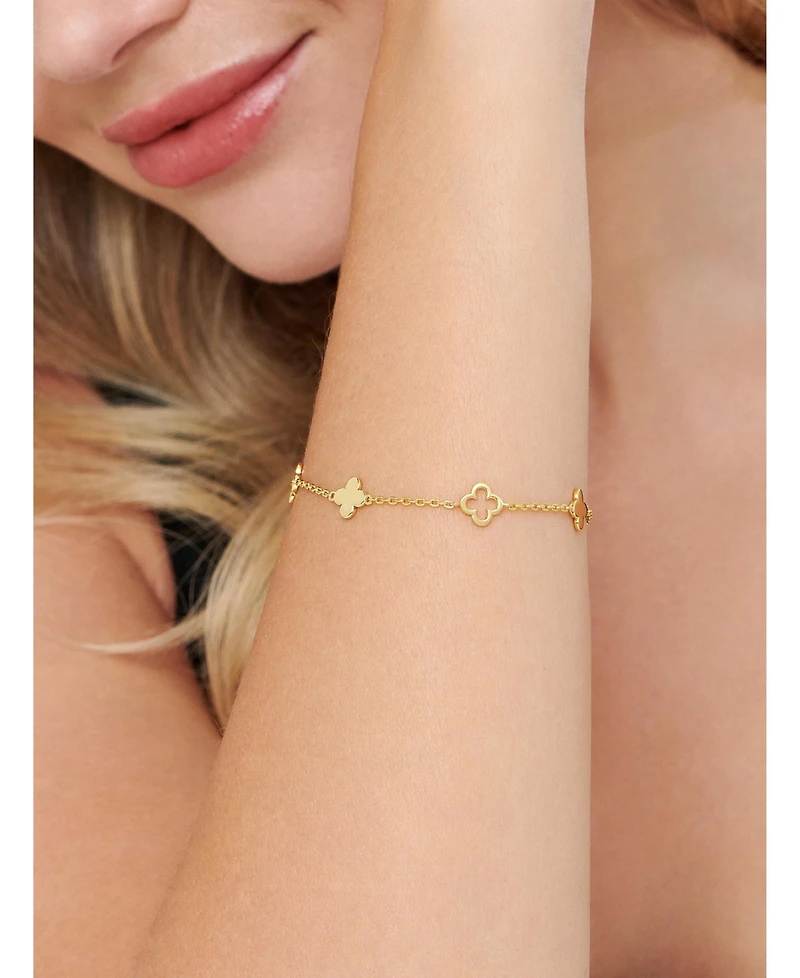 Devata Clover Chain Bracelet in Gold Plated Sterling Silver, Adj 6.5/7.0/7.5 inch