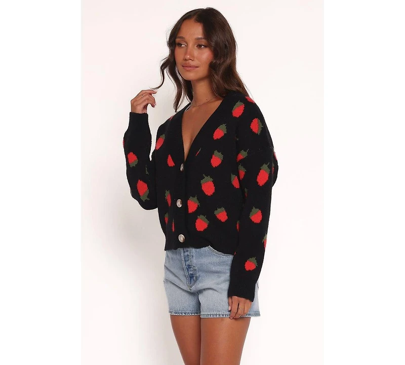 Petal and Pup Women's Judson Strawberry Knit Cardigan - Black