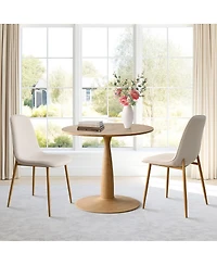 3-Piece 34.5" Dining Set with Sculpted Pedestal Table and 2 Upholstered Chairs Curved Back Light Wood Legs-Maison Boucle