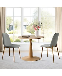3-Piece 34.5" Dining Set with Sculpted Pedestal Table and 2 Upholstered Chairs with Curved Back and Light Wood Legs-Maison Boucle