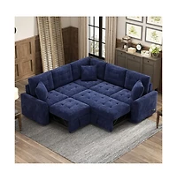 Maison Boucle 82.6" L-Shaped Pull Out Sleeper Sofa with Usb Ports, Power Outlets & Wheels, Modular Sectional Bed for Living Room