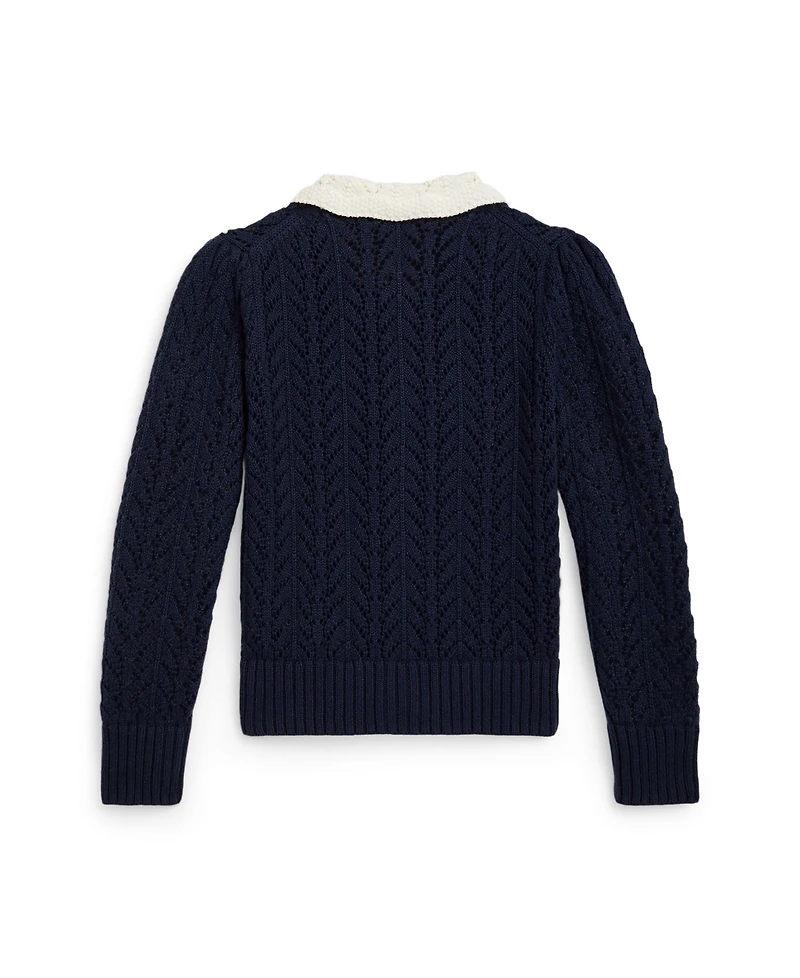 Polo Ralph Lauren Girls 2T-6X Pointelle-Knit Peter Pan Collar Cardigan