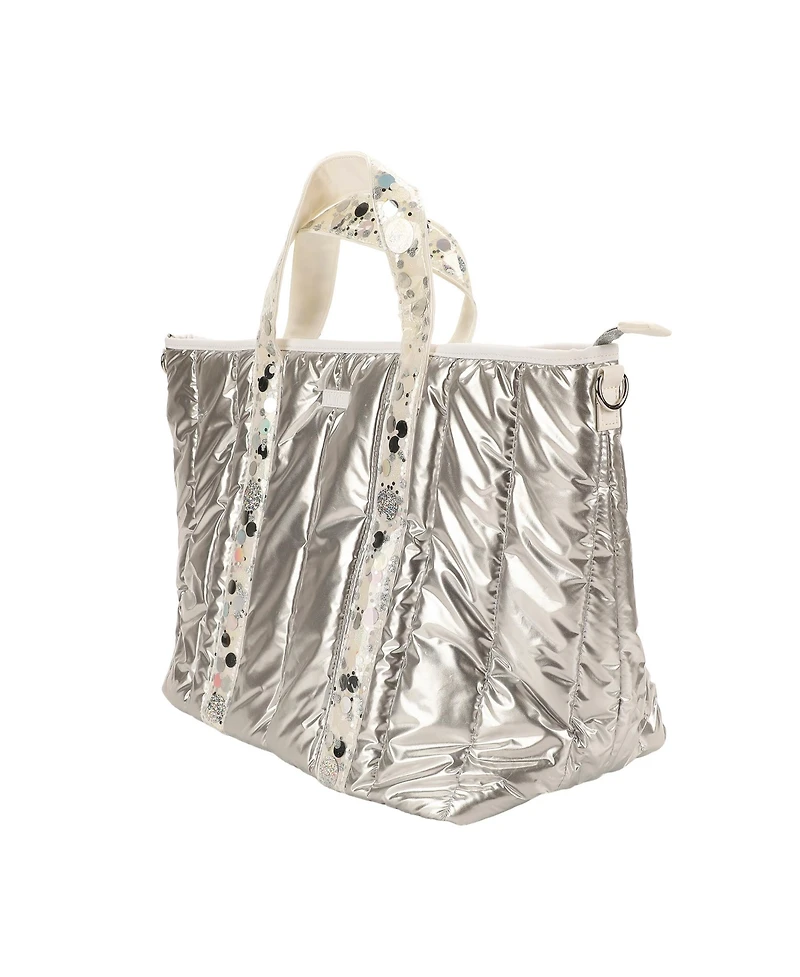Packed Party Silver Metallic Puffy Confetti Weekender Tote Bag