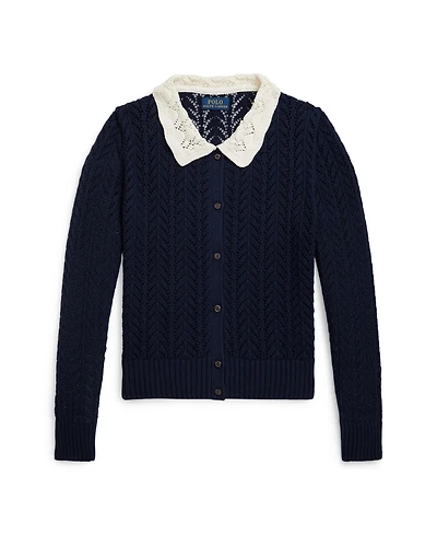 Polo Ralph Lauren Girls 7-16 Pointelle-Knit Peter Pan Collar Cardigan