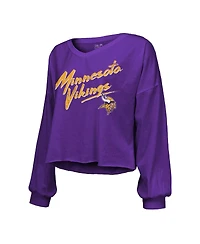 Majestic Women's J.j. McCarthy Purple Minnesota Vikings Name Number Off-Shoulder Script Cropped Long Sleeve V-Neck T-Shirt
