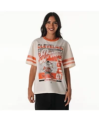 The Wild Collective Women's Cream Cleveland Browns Vintage Drop Shoulder Oversized Boyfriend T-Shirt