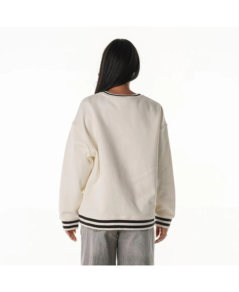 The Wild Collective Women's Cream Cleveland Browns Oversized Vintage French Terry Sweatshirt