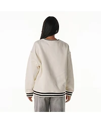 The Wild Collective Women's Cream Cleveland Browns Oversized Vintage French Terry Sweatshirt