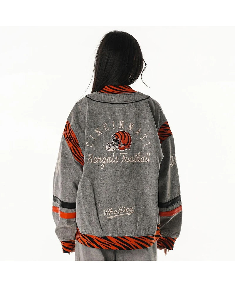 The Wild Collective Men's and Women's Gray Cincinnati Bengals Oversized Retro Full-Zip Jacket