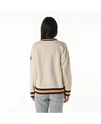 The Wild Collective Women's Cream Minnesota Vikings Jacquard V-Neck Sweater
