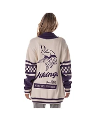 The Wild Collective Men's and Women's Cream Minnesota Vikings Jacquard Rolled Collar Button-Up Cardigan Sweater