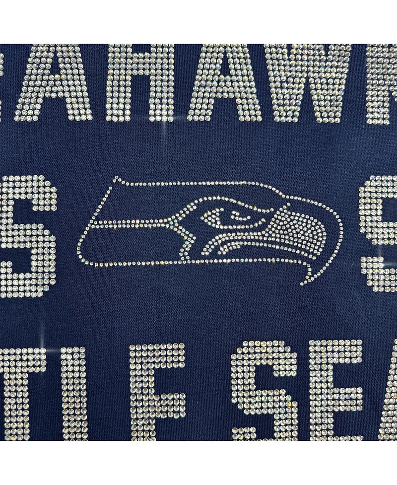 Gameday Couture Women's College Navy Seattle Seahawks Relaxed Drop Shoulder Hype Era Rhinestone Text Sweatshirt