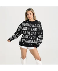 Gameday Couture Women's Black Las Vegas Raiders Relaxed Drop Shoulder Hype Era Rhinestone Text Sweatshirt