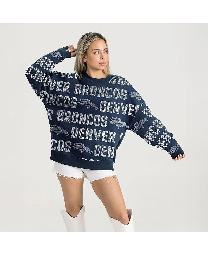 Gameday Couture Women's Navy Denver Broncos Relaxed Drop Shoulder Hype Era Rhinestone Text Sweatshirt